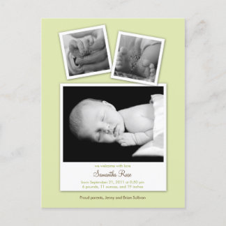 Simple Snapshots Baby Birth Announcement (Green) Postcard