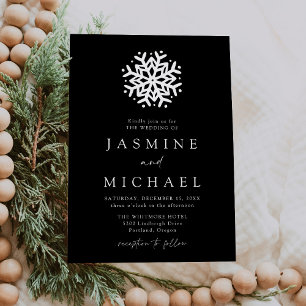 Simple Snowflake Black and White Wedding Invitation