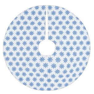 Simple Snowflake Blue and White Pattern Brushed Polyester Tree Skirt