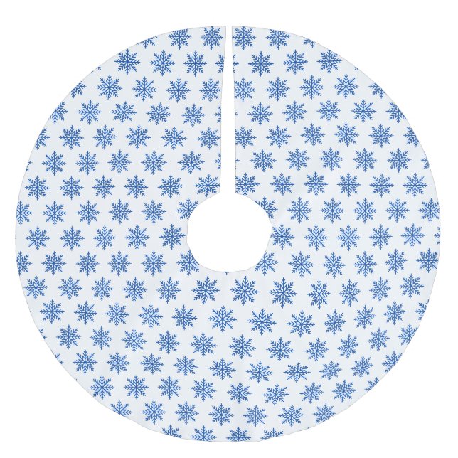 Simple Snowflake Blue and White Pattern  Brushed Polyester Tree Skirt (Front)