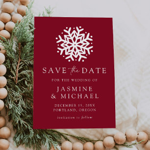 Simple Snowflake Burgundy Save The Date