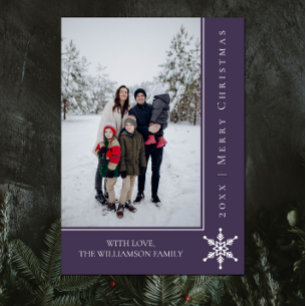 Simple Snowflake Christmas Photo Card Purple