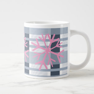 Simple Snowflake Hand Drawn White Pink  Plaid Large Coffee Mug