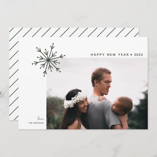 Simple Snowflake Japandi New Year Photo  Holiday Card (Front/Back)
