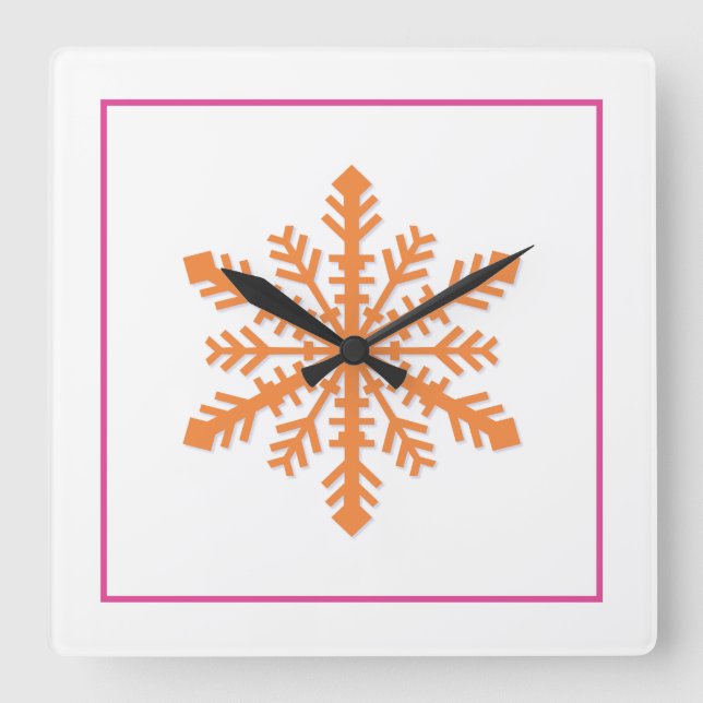 Simple Snowflake Square Wall Clock (Front)
