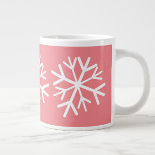 Simple Snowflake White Pink Large Coffee Mug