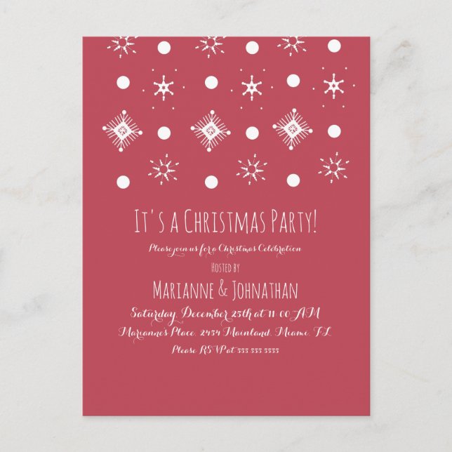 Simple Snowflake White Red Christmas Party  Postcard (Front)