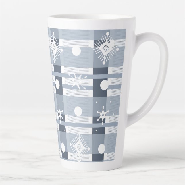 Simple Snowflakes Blue Plaid Giant  Latte Mug (Right)
