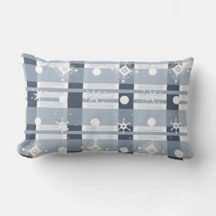 Simple Snowflakes Blue Plaid  Lumbar Cushion