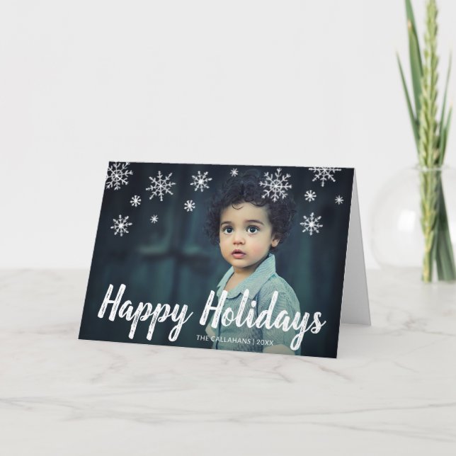 Simple Snowflakes Photo Modern Holiday Card (Front)
