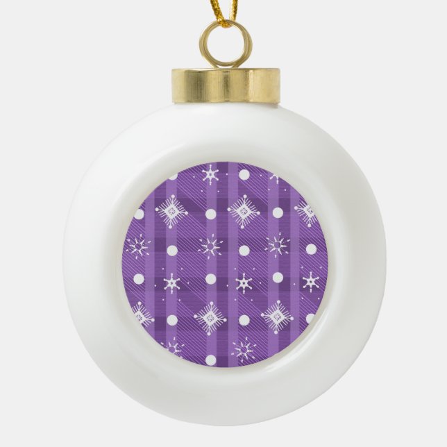 Simple Snowflakes Purple Plaid Pattern   Ceramic Ball Christmas Ornament (Front)