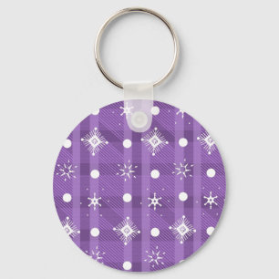 Simple Snowflakes Purple Plaid Pattern    Key Ring