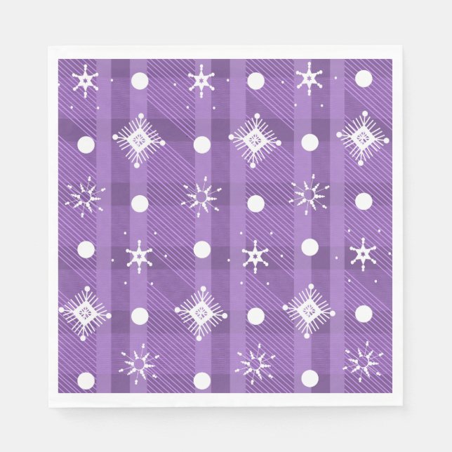 Simple Snowflakes Purple Plaid Pattern    Napkin (Front)