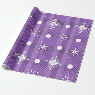 Simple Snowflakes Purple Plaid  Pattern  Wrapping Paper