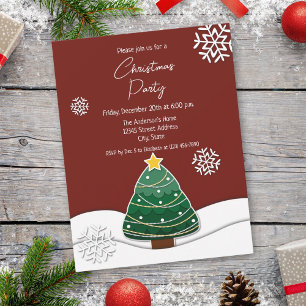 Simple Snowy Christmas Tree Winter Holiday Party Invitation