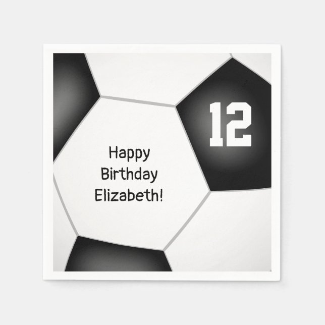 simple soccer ball girls boys birthday napkin (Front)