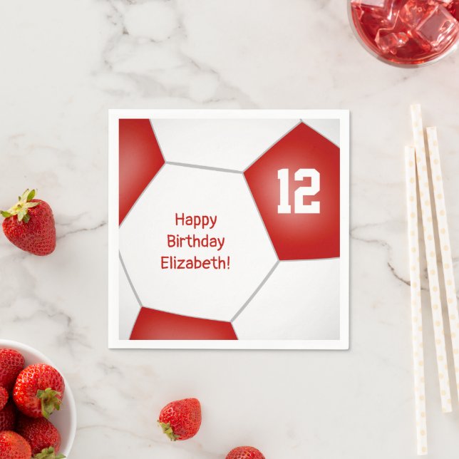 simple soccer ball girls boys birthday red napkin (Insitu)