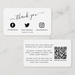 Simple social media QR code thank you discount Enclosure Card