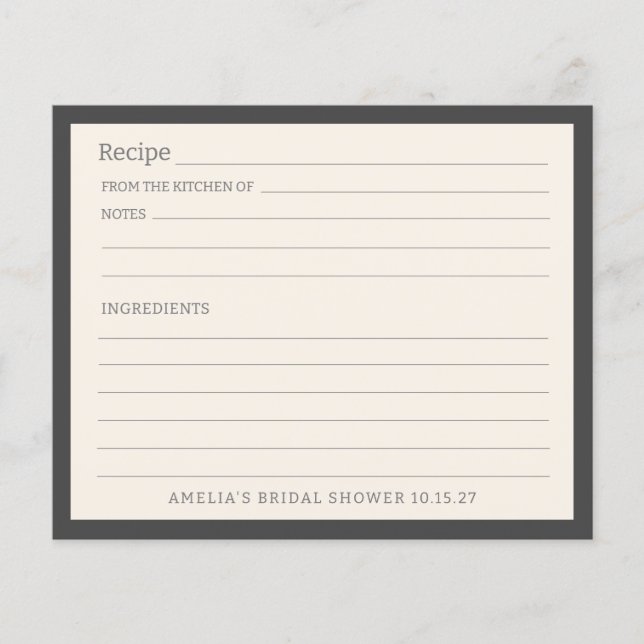Simple Soft Black Border Personalised Recipe Card (Front)