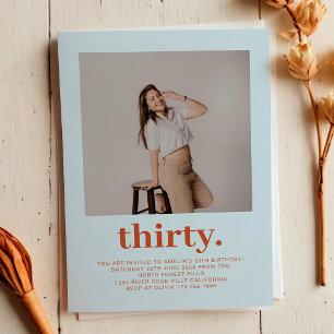 Simple Soft Blue Minimal Photo 30th Birthday  Invitation