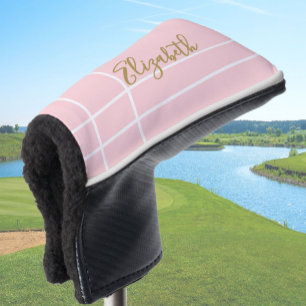Simple soft pink minimalist custom name ladies  golf head cover