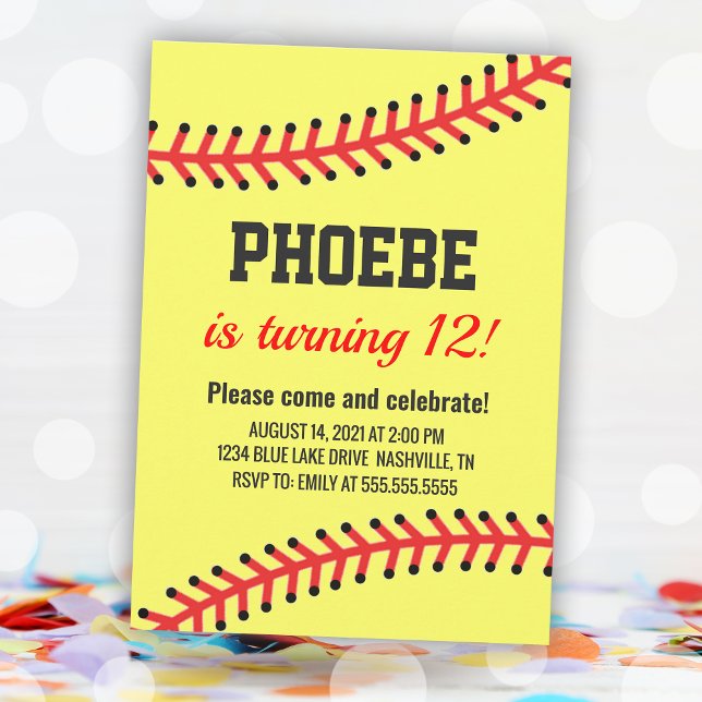 Simple Softball Birthday Invitation (Simple Softball Birthday Invitation)