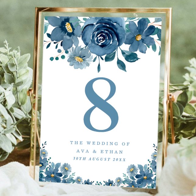 Simple Solid Color Light Navy Blue Wedding Table  Number (Creator Uploaded)
