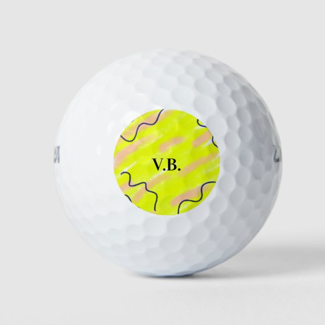 Simple solid colour add name text monogram yellow golf balls (Front)