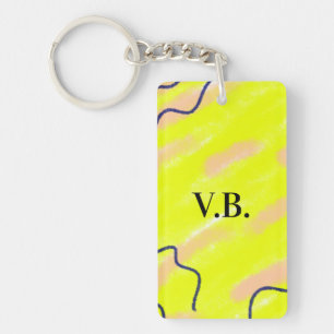 Simple solid colour add name text monogram yellow key ring