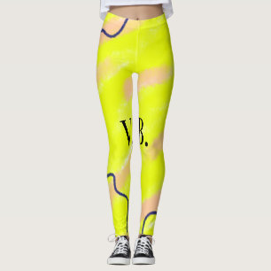 Simple solid colour add name text monogram yellow leggings