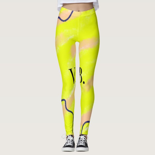 Simple solid colour add name text monogram yellow leggings (Front)