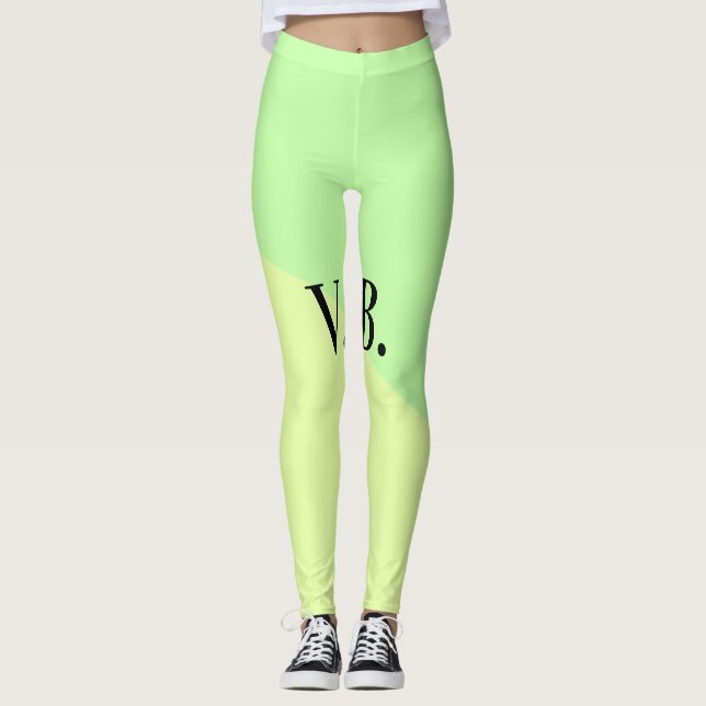 Simple solid colour add name text monogram yellow  leggings (Front)