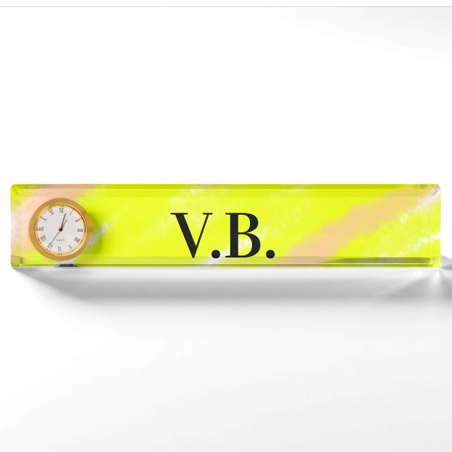 Simple solid colour add name text monogram yellow nameplate (Front)