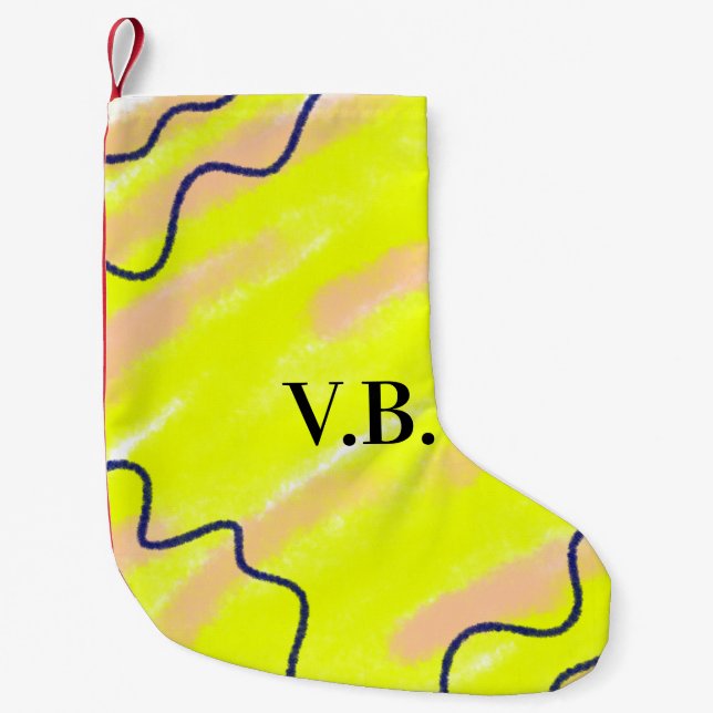 Simple solid colour add name text monogram yellow small christmas stocking (Front)