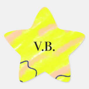 Simple solid colour add name text monogram yellow star sticker