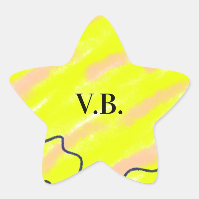 Simple solid colour add name text monogram yellow star sticker (Front)