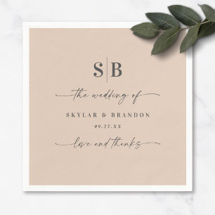 Simple Solid Colour Champagne Monogrammed Wedding Napkin