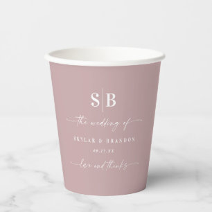 Simple Solid Colour Dusty Mauve Wedding Monogram Paper Cups