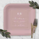 Simple Solid Colour Dusty Mauve Wedding Monogram Paper Plate<br><div class="desc">Simple Solid Colour Dusty Mauve Wedding Monogram Reception Personalised Paper plates. This modern wedding or any event Paper plate design is simple and minimal with a plain solid background colour and trendy signature calligraphy script fonts. Shown in the new Wedding Colour Palette. Also features a simple monogram on the top....</div>