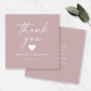 Simple Solid Colour Dusty Mauve Wedding Thank You Card