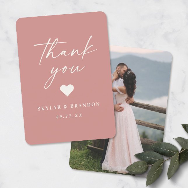 Simple Solid Colour Dusty Rose Pink Wedding Thank You Card (Creator Uploaded)