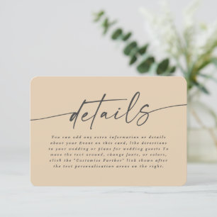 Simple Solid Colour Dusty Yellow Wedding Details Enclosure Card