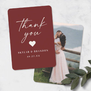 Simple Solid Colour Editable Cinnamon Red Wedding Thank You Card