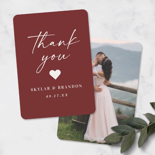 Simple Solid Colour Editable Cinnamon Red Wedding Thank You Card (Creator Uploaded)