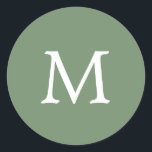 Simple Solid Colour Garden Green Monogram Wedding Classic Round Sticker<br><div class="desc">Simple yet elegant solid colour wedding stickers with your one initial monogram,  in a white serif font over a garden green background.  This basic and plain design is perfect for a minimalist style. These chic and stylish stickers make great envelope seals.</div>