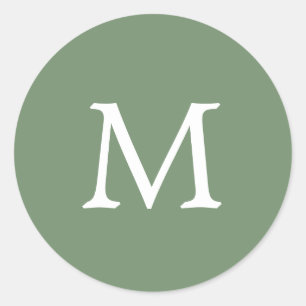 Simple Solid Colour Garden Green Monogram Wedding Classic Round Sticker