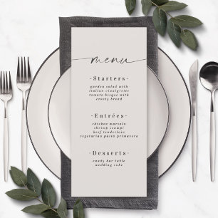 Simple Solid Colour Gardenia Off-White Wedding Men Menu