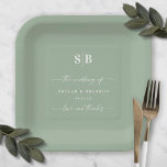 Simple Solid Colour Leaf Green Wedding Monogram Paper Plate<br><div class="desc">Simple Solid Colour Leaf Green Wedding Monogram Reception Personalised Paper plates. This modern wedding or any event Paper plate design is simple and minimal with a plain solid background colour and trendy signature calligraphy script fonts. Shown in the new Wedding Colour Palette. Also features a simple monogram on the top....</div>