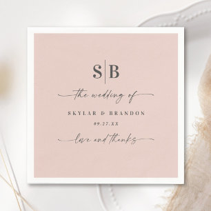 Simple Solid Colour Light Pink Wedding Monogram Napkin
