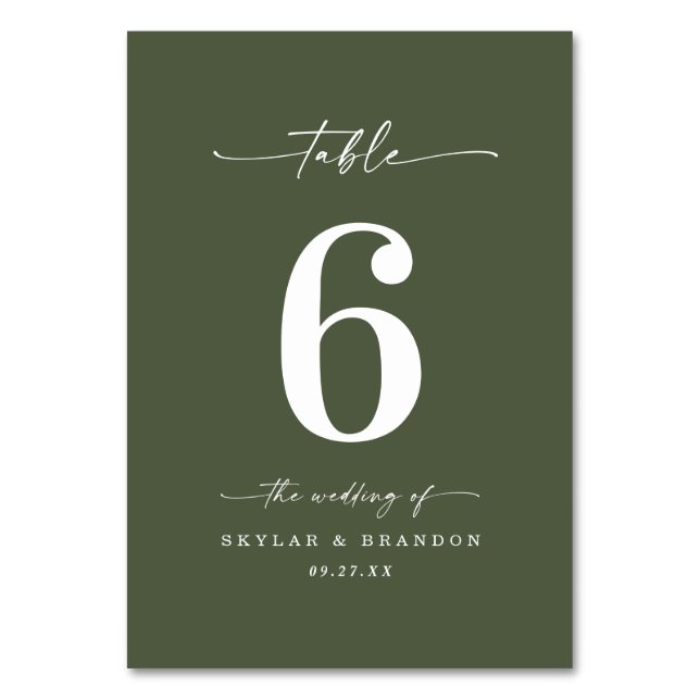 Simple Solid Colour Monstera Dark Green Wedding Table Number (Front)